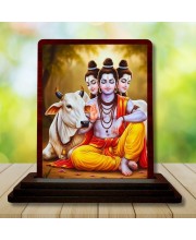 Car Desk/Table Top Lord Dattatreya Wooden Photo Stand 3x4 Inches, Compact & Stylish Spiritual Display For Car, Home & Office (Pack Of 1) (F14165)