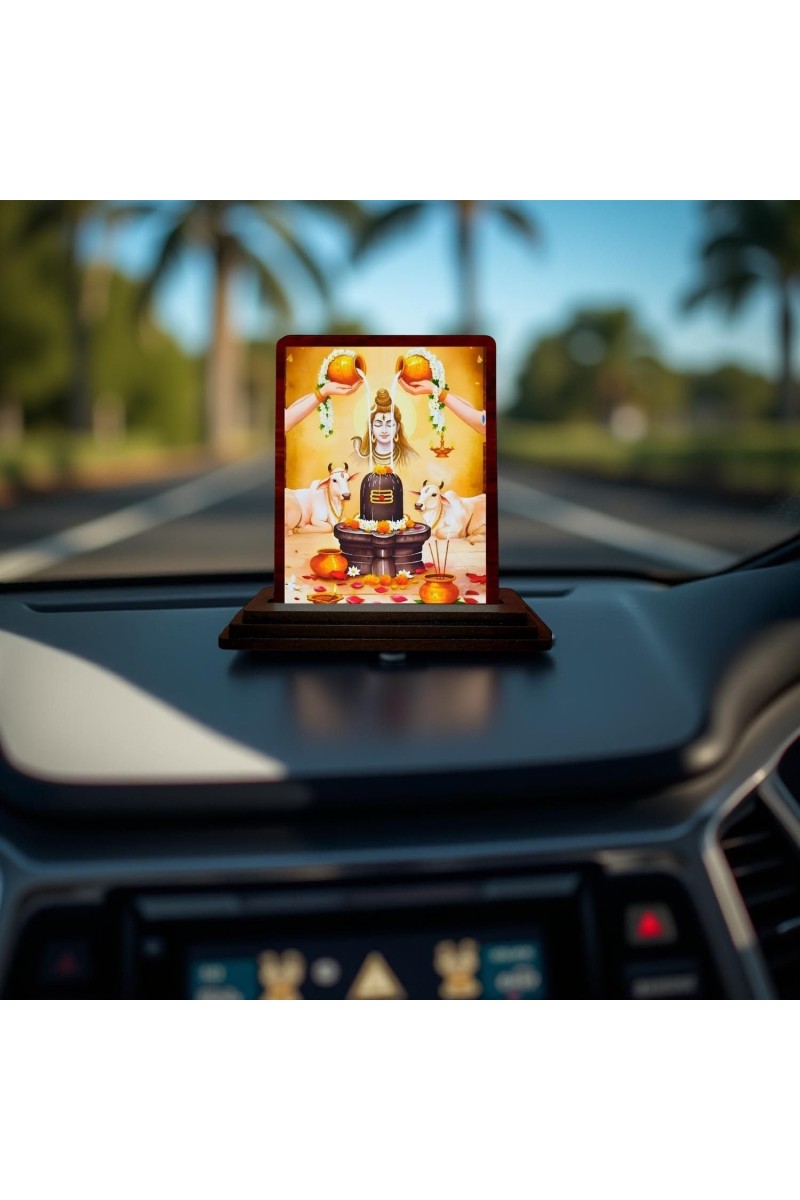 Car Desk/Table Top Lord Shiva Wooden Photo Stand 3x4 Inches, Compact & Stylish Spiritual Display For Car, Home & Office (Pack Of 1) (F14185)