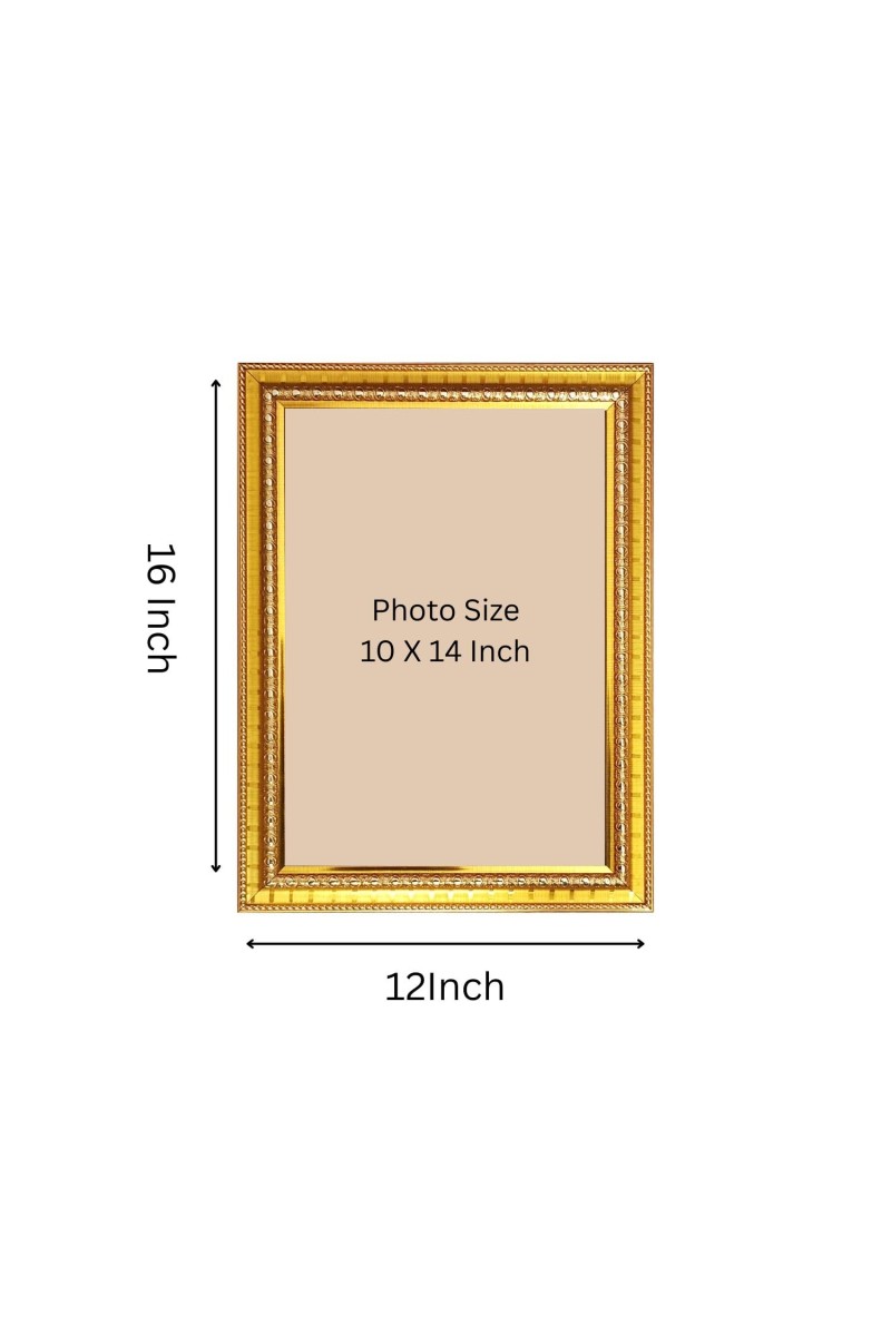 Little Krishna Golden Designer Photo Frame | 12x16 Inch Religious Wall Hanging Frame For Home & Office Decoration | Hindu Deity Spiritual Gift Item