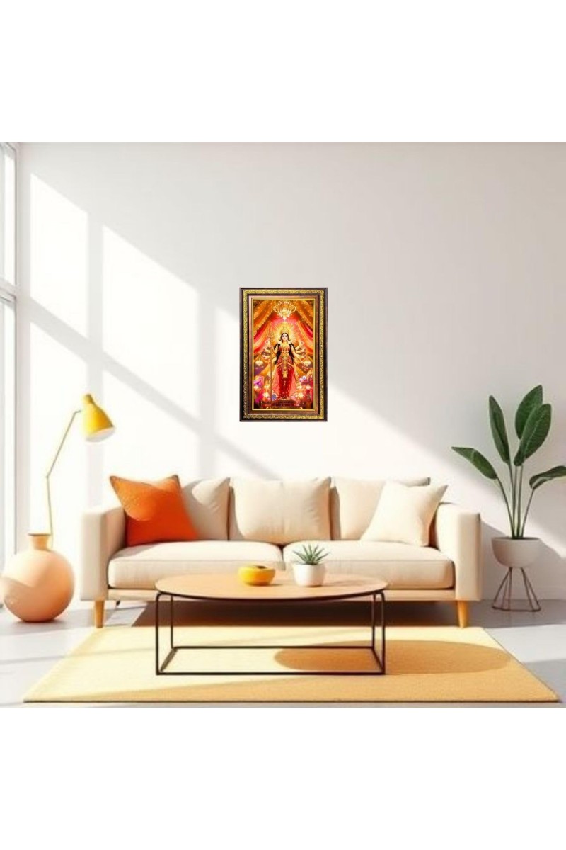Goddess Durga Digital Golden Balck Color Photo Frame | Hindu Religious Wall Decor | 10x16 Inches - Inspirational Wall Art For Office, Home Decor - Ideal Spiritual Gift (F16901)