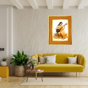 Goddess Saraswati Photo Frame 10x14 Inches-Brown Wooden Frame For Home, Office & Temple Decoration And Gifting (F6483)