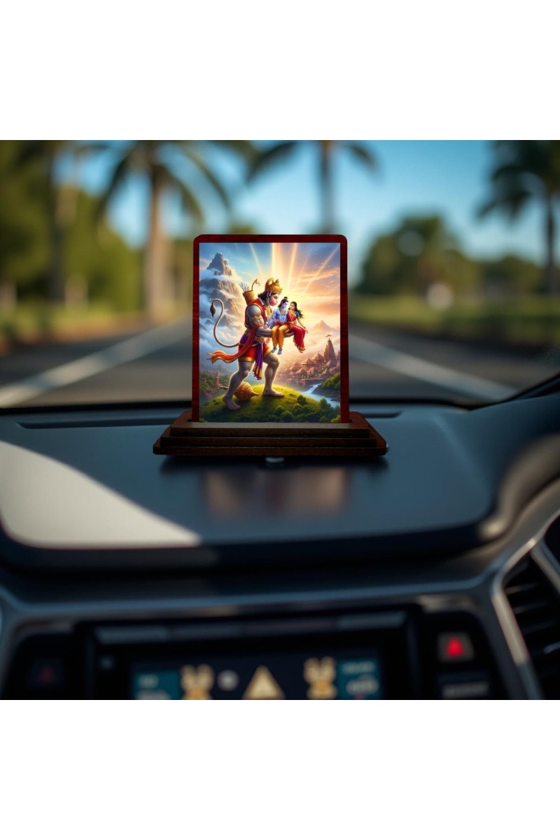 Car Desk/Table Top Lord Hanuman And Rama And Sita Wooden Photo Stand 3x4 Inches, Compact & Stylish Spiritual Display For Car, Home & Office (Pack Of 1) (F14304)
