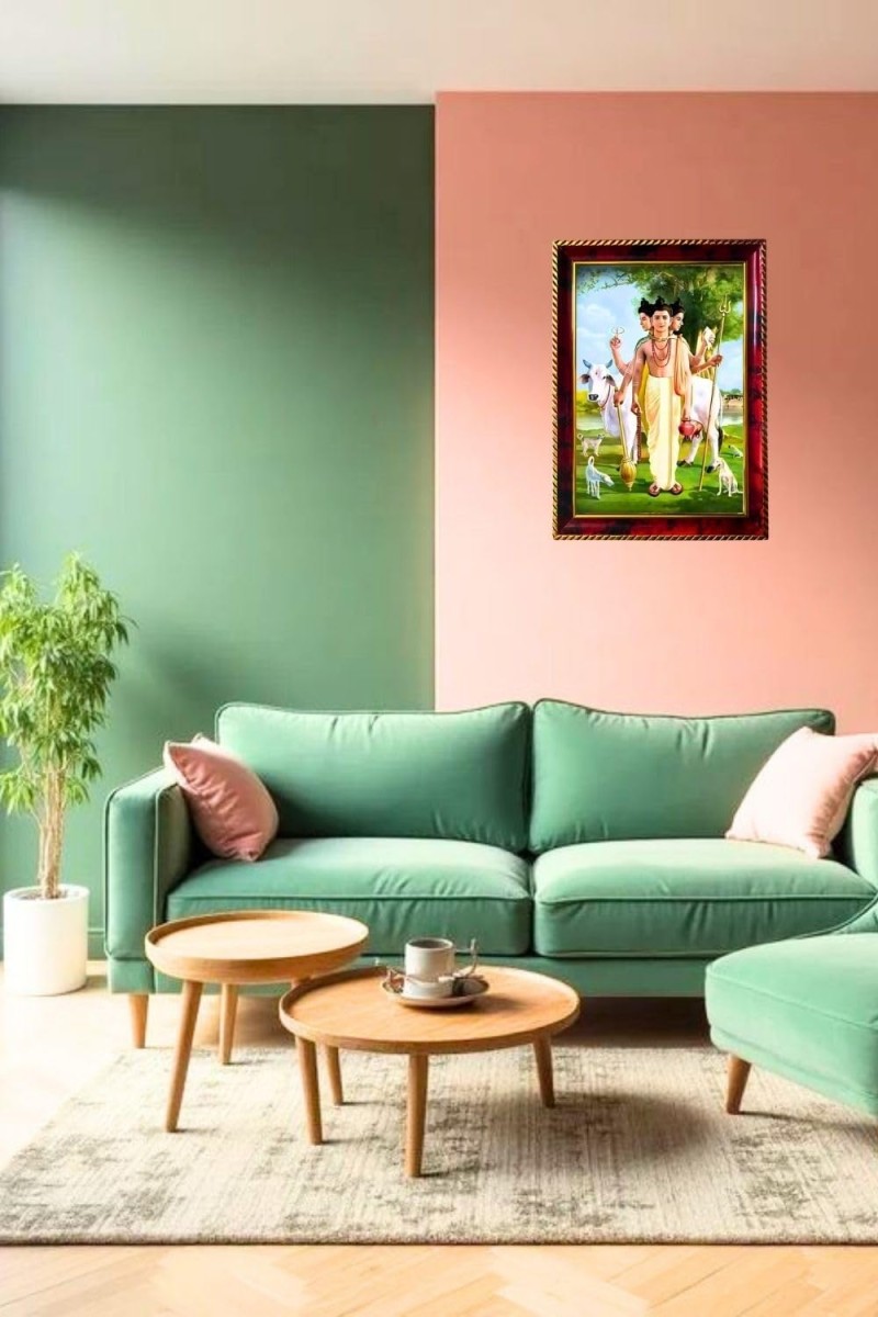 Sri Dattatreya Photo Frame For Wall & Table | 7x9 Inch Golden Cherry Finish | Decorative Sri Dattatreya Photo Frame For Home, Office & Pooja Room (F11455)