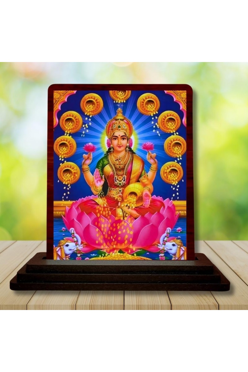 Car Desk/Table Top Goddess Lakshmi Wooden Photo Stand 3x4 Inches, Compact & Stylish Spiritual Display For Car, Home & Office (Pack Of 1) (F14189)