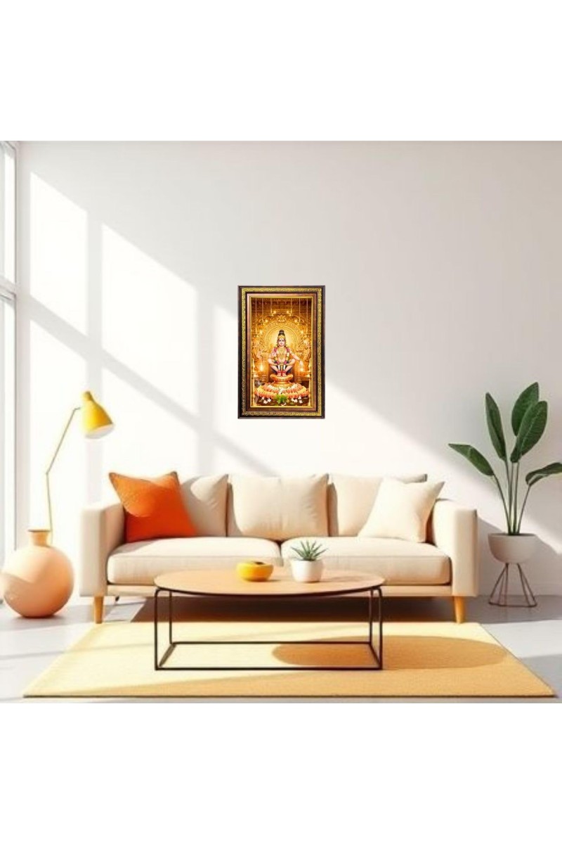 God Ayyappa Digital Golden Balck Color Photo Frame | Hindu Religious Wall Decor | 10x16 Inches - Inspirational Wall Art For Office, Home Decor - Ideal Spiritual Gift (F16556)