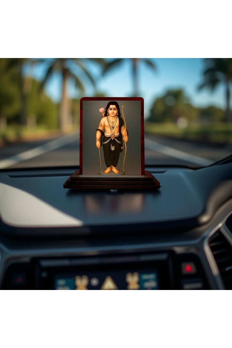 Car Desk/Table Top Lord Ayyappan Wooden Photo Stand 3x4 Inches, Compact & Stylish Spiritual Display For Car, Home & Office (Pack Of 1) (F14251)