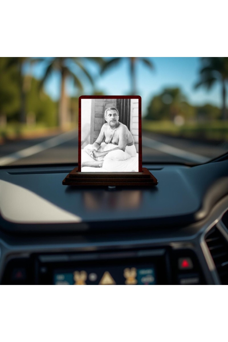 Car Desk/Table Top Sri Sri Thakur Anukulchandra Wooden Photo Stand 3x4 Inches, Compact & Stylish Spiritual Display For Car, Home & Office (Pack Of 1) (F14643)