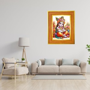 Lord Bal Krishna Photo Frame 10x14 Inches-Brown Wooden Frame For Home, Office & Temple Decoration And Gifting (F6433)