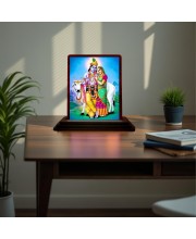Car Desk/Table Top Lord Radha Krishna Wooden Photo Stand 3x4 Inches, Compact & Stylish Spiritual Display For Car, Home & Office (Pack Of 1) (F15111)