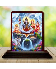 Car Desk/Table Top Lord Shiva And Parvathi Wooden Photo Stand 3x4 Inches, Compact & Stylish Spiritual Display For Car, Home & Office (Pack Of 1) (F14330)
