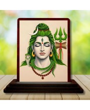 Car Desk/Table Top Lord Shiva Wooden Photo Stand 3x4 Inches, Compact & Stylish Spiritual Display For Car, Home & Office (Pack Of 1) (F14261)