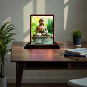 Car Desk/Table Top Lord Buddha Wooden Photo Stand 3x4 Inches, Compact & Stylish Spiritual Display For Car, Home & Office (Pack Of 1) (F14495) Car Desk/Table Top Lord Buddha Wooden Photo Stand 3x4 Inches, Compact & Stylish Spiritual Display For Car, Home & Office (Pack Of 1) (F14495)