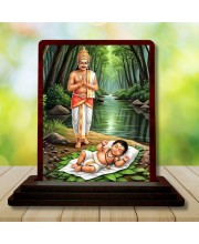 Car Desk/Table Top Lord Ayyappan Wooden Photo Stand 3x4 Inches, Compact & Stylish Spiritual Display For Car, Home & Office (Pack Of 1) (F14252)