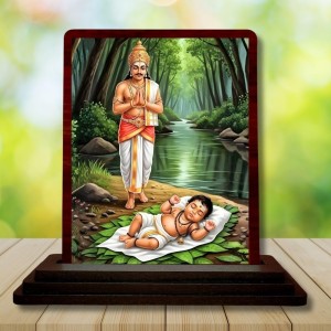 Car Desk/Table Top Lord Ayyappan Wooden Photo Stand 3x4 Inches, Compact & Stylish Spiritual Display For Car, Home & Office (Pack Of 1) (F14252)