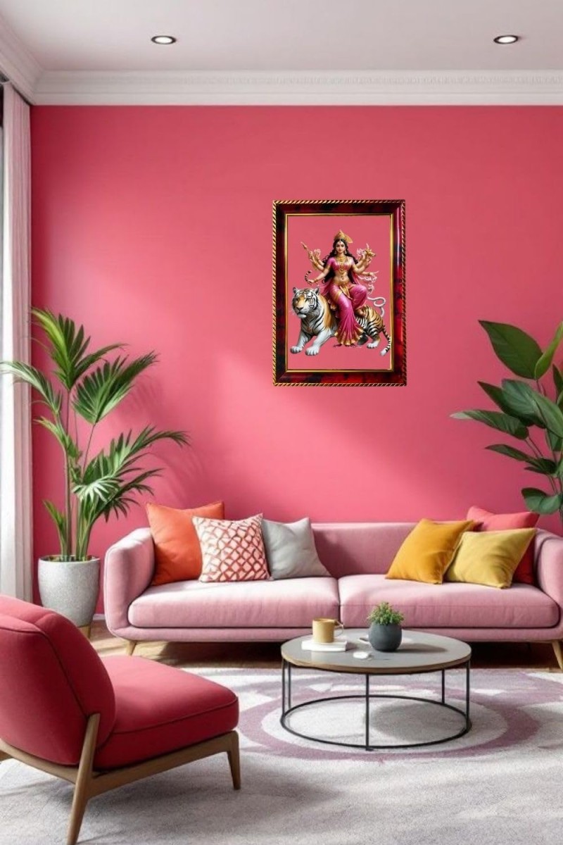 Maa Durga Photo Frame For Wall & Table | 7x9 Inch Golden Cherry Finish | Decorative Maa Durga Photo Frame For Home, Office & Pooja Room (F11400)