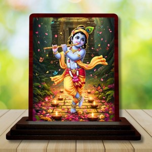 Car Desk/Table Top Lord Krishna Wooden Photo Stand 3x4 Inches, Compact & Stylish Spiritual Display For Car, Home & Office (Pack Of 1) (F14297) Car Desk/Table Top Lord Krishna Wooden Photo Stand 3x4 Inches, Compact & Stylish Spiritual Display For Car, Home & Office (Pack Of 1) (F14297)