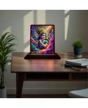 Car Desk/Table Top Lord Krishna Wooden Photo Stand 3x4 Inches, Compact & Stylish Spiritual Display For Car, Home & Office (Pack Of 1) (F15188)
