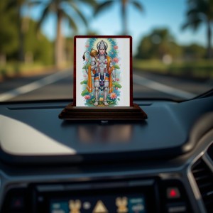 Car Desk/Table Top Lord Hanuman Wooden Photo Stand 3x4 Inches, Compact & Stylish Spiritual Display For Car, Home & Office (Pack Of 1) (F15091)