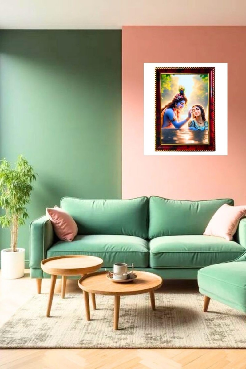 Radha Krishna In Water Photo Frame For Wall & Table | 7x9 Inch Golden Cherry Finish | Decorative Radha Krishna In Water Photo Frame For Home, Office & Pooja Room (F11590)