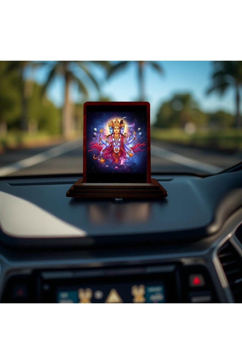 Car Desk/Table Top Lord Dattatreya Wooden Photo Stand 3x4 Inches, Compact & Stylish Spiritual Display For Car, Home & Office (Pack Of 1) (F14469)