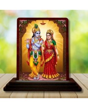 Car Desk/Table Top Radha Krishna Wooden Photo Stand 3x4 Inches, Compact & Stylish Spiritual Display For Car, Home & Office (Pack Of 1) (F14192)