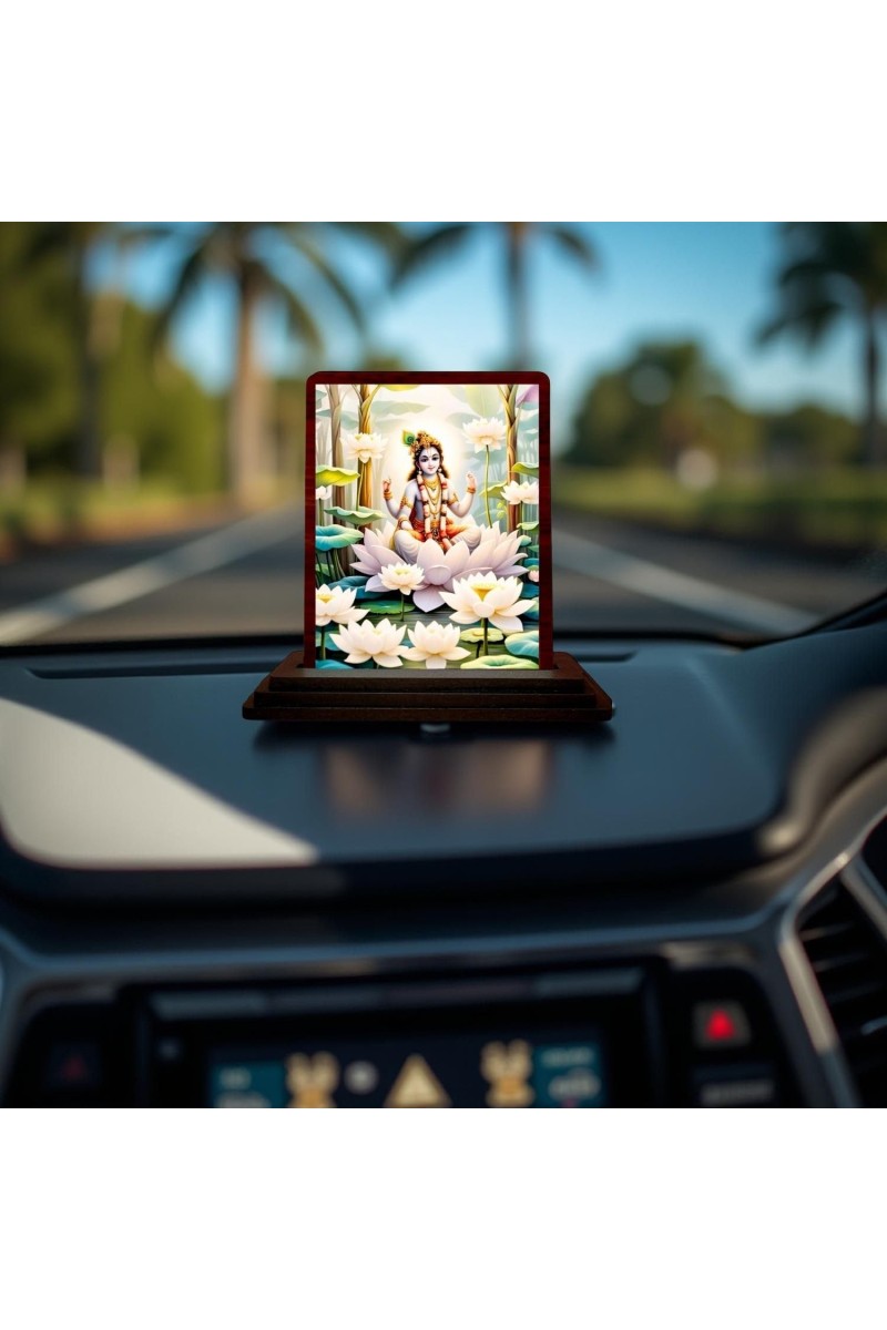Car Desk/Table Top Lord Krishna Wooden Photo Stand 3x4 Inches, Compact & Stylish Spiritual Display For Car, Home & Office (Pack Of 1) (F14516)