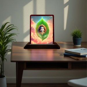 Car Desk/Table Top Lord Krishna Wooden Photo Stand 3x4 Inches, Compact & Stylish Spiritual Display For Car, Home & Office (Pack Of 1) (F14391)