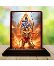 Car Desk/Table Top Lord Rama And Hanuman Wooden Photo Stand 3x4 Inches, Compact & Stylish Spiritual Display For Car, Home & Office (Pack Of 1) (F14307)