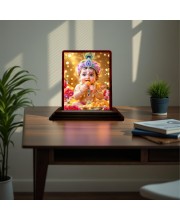 Car Desk/Table Top Lord Bal Krishna Wooden Photo Stand 3x4 Inches, Compact & Stylish Spiritual Display For Car, Home & Office (Pack Of 1) (F15129)