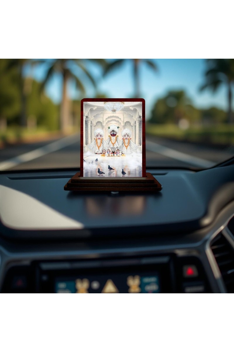 Car Desk/Table Top Lord Jagannath Wooden Photo Stand 3x4 Inches, Compact & Stylish Spiritual Display For Car, Home & Office (Pack Of 1) (F14597)