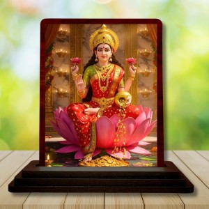 Car Desk/Table Top Maa Laxmi Wooden Photo Stand 3x4 Inches, Compact & Stylish Spiritual Display For Car, Home & Office (Pack Of 1) (F15070)