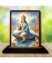 Car Desk/Table Top Goddess Ganga Wooden Photo Stand 3x4 Inches, Compact & Stylish Spiritual Display For Car, Home & Office (Pack Of 1) (F14157)