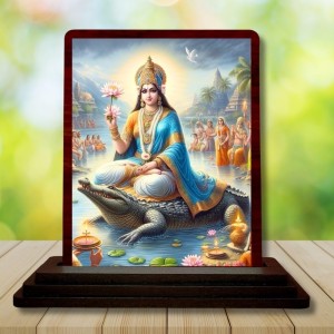 Car Desk/Table Top Goddess Ganga Wooden Photo Stand 3x4 Inches, Compact & Stylish Spiritual Display For Car, Home & Office (Pack Of 1) (F14157)