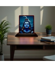 Car Desk/Table Top Lord Shiva Wooden Photo Stand 3x4 Inches, Compact & Stylish Spiritual Display For Car, Home & Office (Pack Of 1) (F15115)