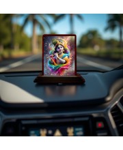 Car Desk/Table Top Lord Krishna Wooden Photo Stand 3x4 Inches, Compact & Stylish Spiritual Display For Car, Home & Office (Pack Of 1) (F14216)