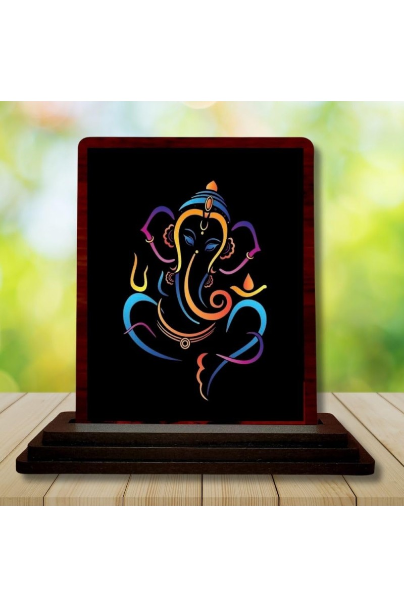 Car Desk/Table Top Lord Ganesha Wooden Photo Stand 3x4 Inches, Compact & Stylish Spiritual Display For Car, Home & Office (Pack Of 1) (F14622)