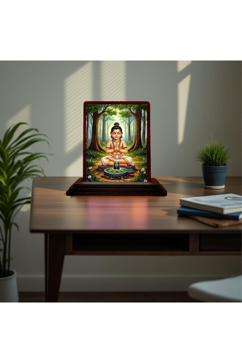Car Desk/Table Top Lord Shiva Wooden Photo Stand 3x4 Inches, Compact & Stylish Spiritual Display For Car, Home & Office (Pack Of 1) (F15113)