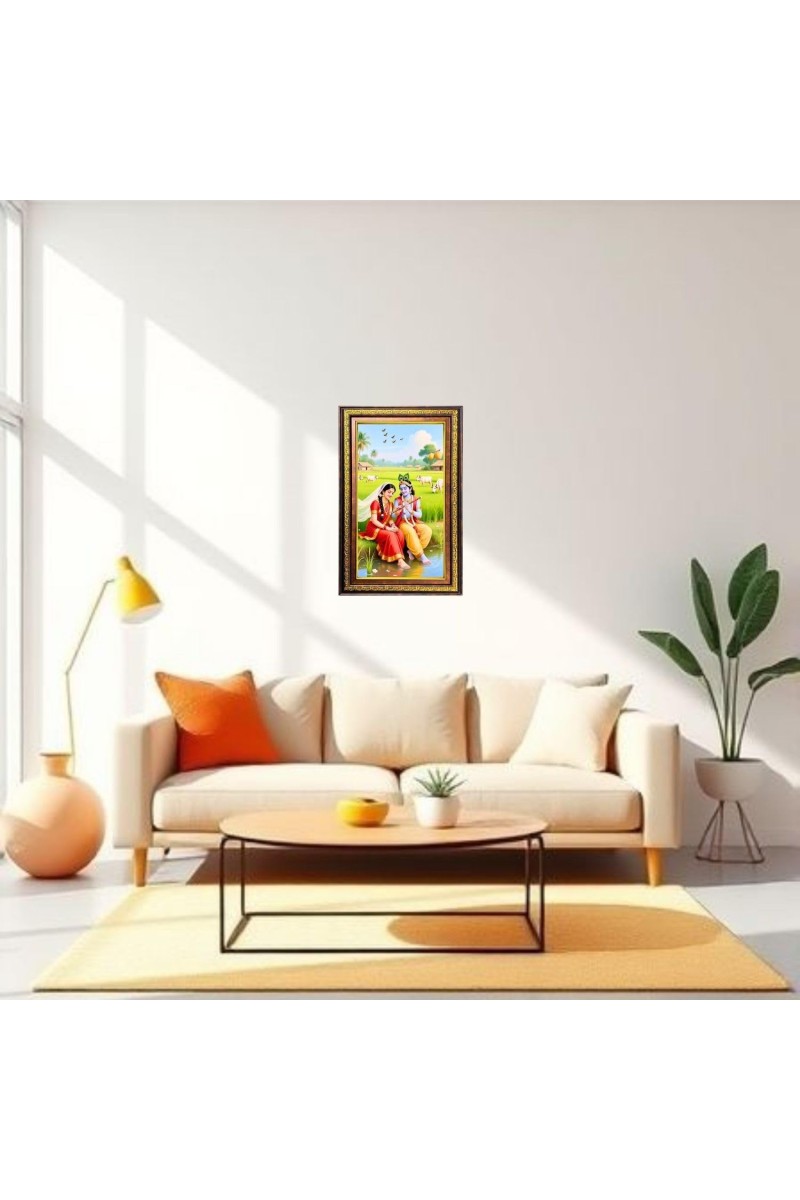 Radha Krishna Digital Golden Balck Color Photo Frame | Hindu Religious Wall Decor | 10x16 Inches - Inspirational Wall Art For Office, Home Decor - Ideal Spiritual Gift (F16649)