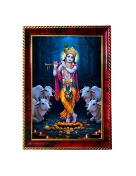 Lord Krishna Photo Frame For Wall & Table | 7x9 Inch Golden Cherry Finish | Decorative Lord Krishna Photo Frame For Home, Office & Pooja Room (F11562)