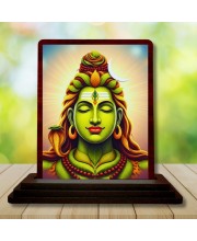 Car Desk/Table Top Lord Shiva Wooden Photo Stand 3x4 Inches, Compact & Stylish Spiritual Display For Car, Home & Office (Pack Of 1) (F15099)