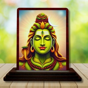 Car Desk/Table Top Lord Shiva Wooden Photo Stand 3x4 Inches, Compact & Stylish Spiritual Display For Car, Home & Office (Pack Of 1) (F15099)