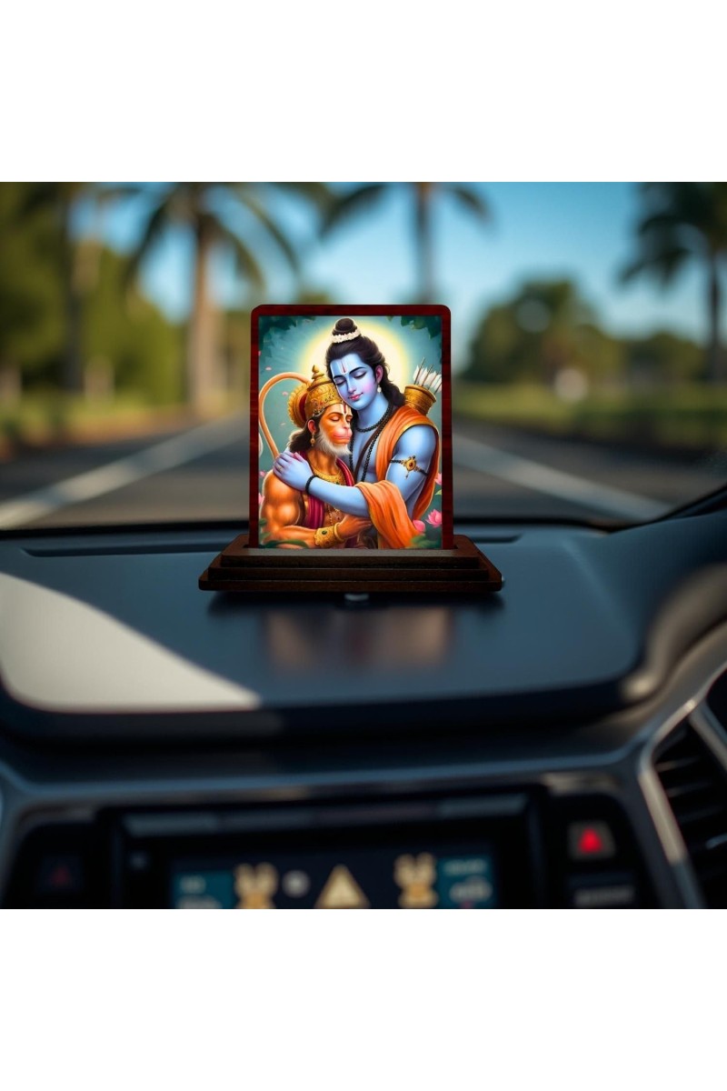 Car Desk/Table Top Lord Rama And Hanuman Wooden Photo Stand 3x4 Inches, Compact & Stylish Spiritual Display For Car, Home & Office (Pack Of 1) (F14637)