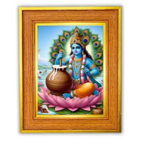 Divine Krishna Photo Frame 12x16 Inches-Brown Wooden Frame For Home, Office & Temple Decoration And Gifting (F6491)