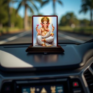 Car Desk/Table Top Lord Ganesha Wooden Photo Stand 3x4 Inches, Compact & Stylish Spiritual Display For Car, Home & Office (Pack Of 1) (F15162)