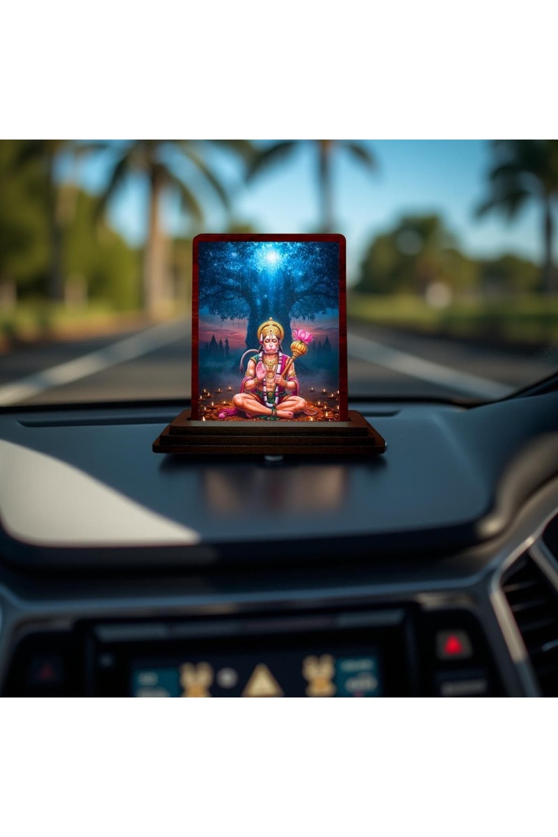 Car Desk/Table Top Lord Hanuman Wooden Photo Stand 3x4 Inches, Compact & Stylish Spiritual Display For Car, Home & Office (Pack Of 1) (F14344)