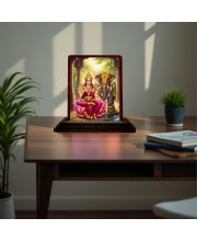 Car Desk/Table Top Maa Laxmi Wooden Photo Stand 3x4 Inches, Compact & Stylish Spiritual Display For Car, Home & Office (Pack Of 1) (F15086)