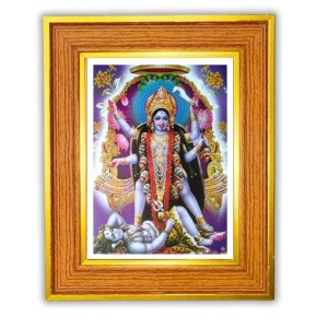 Maa Kaali Photo Frame 10x14 Inches-Brown Wooden Frame For Home, Office & Temple Decoration And Gifting (F6486)