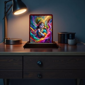 Car Desk/Table Top Lord Krishna Wooden Photo Stand 3x4 Inches, Compact & Stylish Spiritual Display For Car, Home & Office (Pack Of 1) (F14290) Car Desk/Table Top Lord Krishna Wooden Photo Stand 3x4 Inches, Compact & Stylish Spiritual Display For Car, Home & Office (Pack Of 1) (F14290)