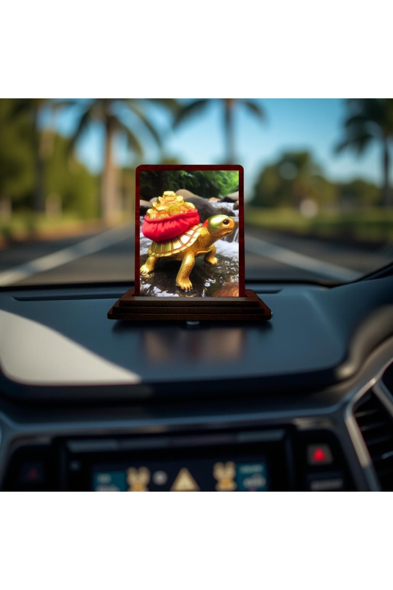 Car Desk/Table Top Feng Shui Vastu Tortoise Wooden Photo Stand 3x4 Inches, Compact & Stylish Spiritual Display For Car, Home & Office (Pack Of 1) (F14576)