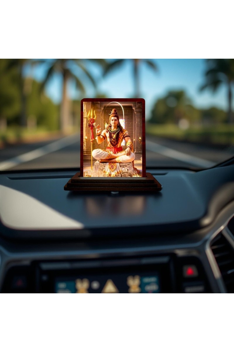 Car Desk/Table Top Lord Shiva Wooden Photo Stand 3x4 Inches, Compact & Stylish Spiritual Display For Car, Home & Office (Pack Of 1) (F14574)